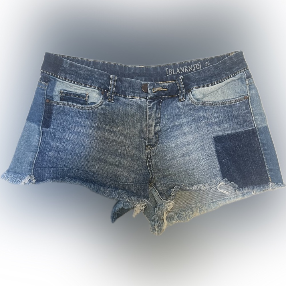 Blank NYC Blue Frayed Denim Shorts